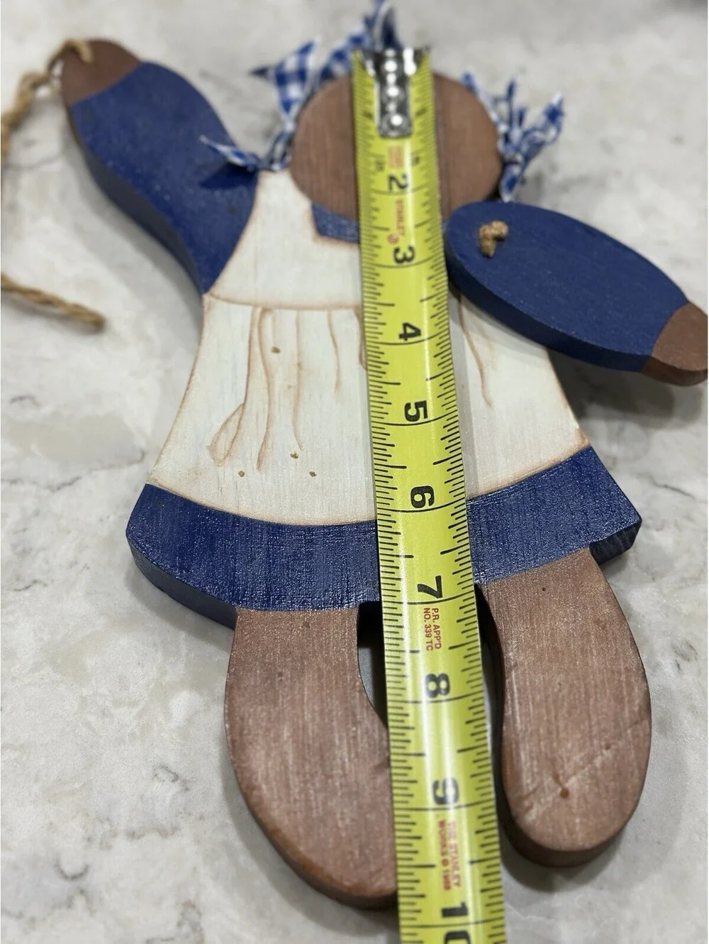 Vintage handcrafted wood Rag doll Wall Hanging Folk Art 10 Inches Tall